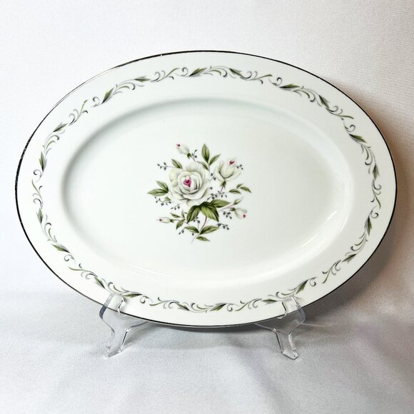 Diamond China Oval Serving Platter Romance Pink Floral Pattern 12 1/4" Japan - Picture 1 of 7